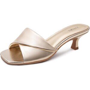 Women's Gold Cross Band Comfortable Square Open Toe Dressy Low Heel Sandals